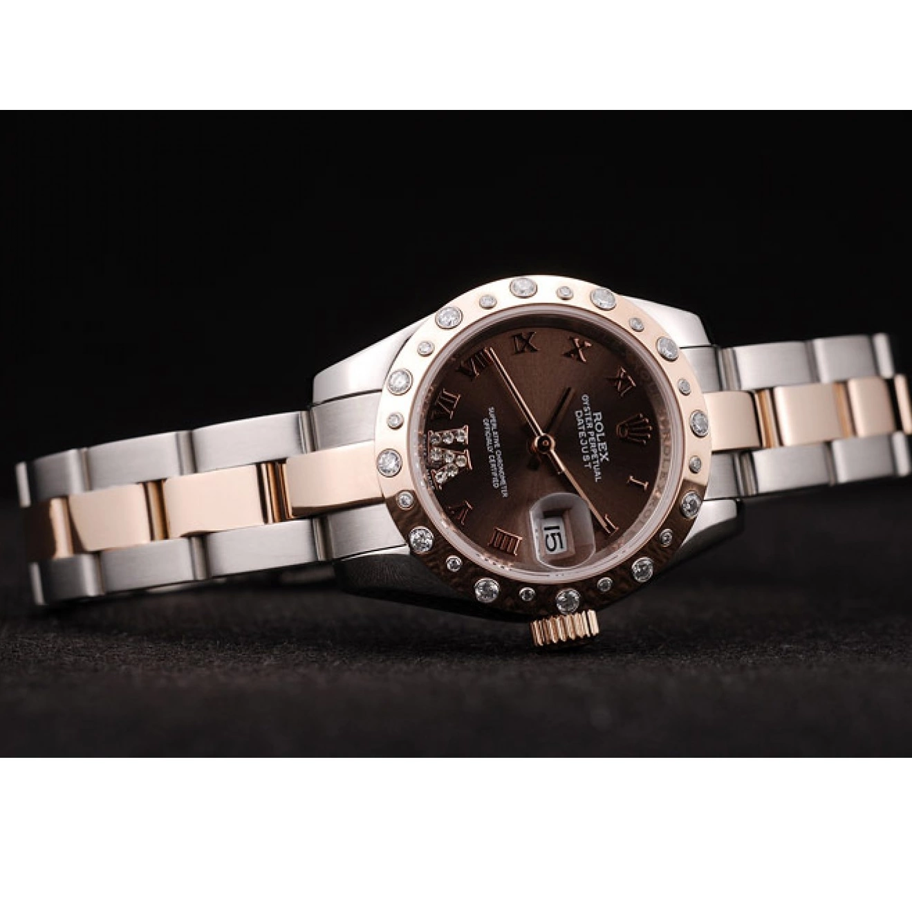 MiroTime 0721 Rolex DateJust Brushed Stainless Steel Case Brown Dial Diamond Plated